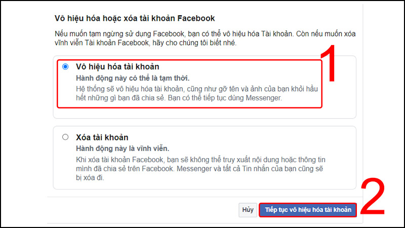 Vô hiệu hóa tài khoản Facebook